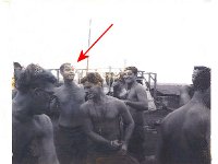 Sandbag humping contest  (L to R), Unknown,  Robert Brupbacher, Pete Petras (Front Center)  Mike Abraham (Rear Back), Unknown and Unknown  Can you help identify?